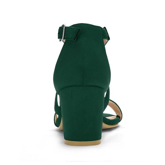 Women's Open Toe Crisscross Ankle Strap Mid Block Heel Green Sandals - Picture 3 of 6